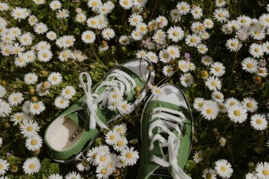 Chaussures fleur herbe vert