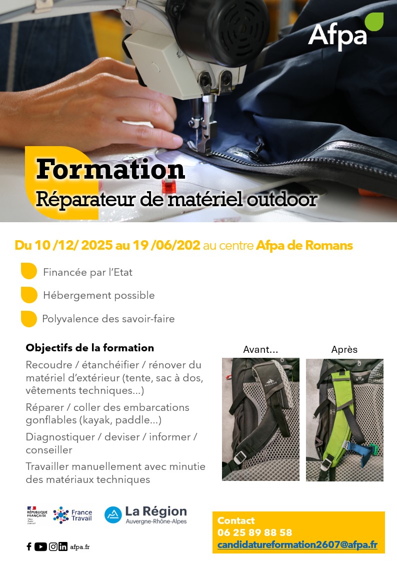 Nouvelle formation AFPA : Réparateur de matériel outdoor